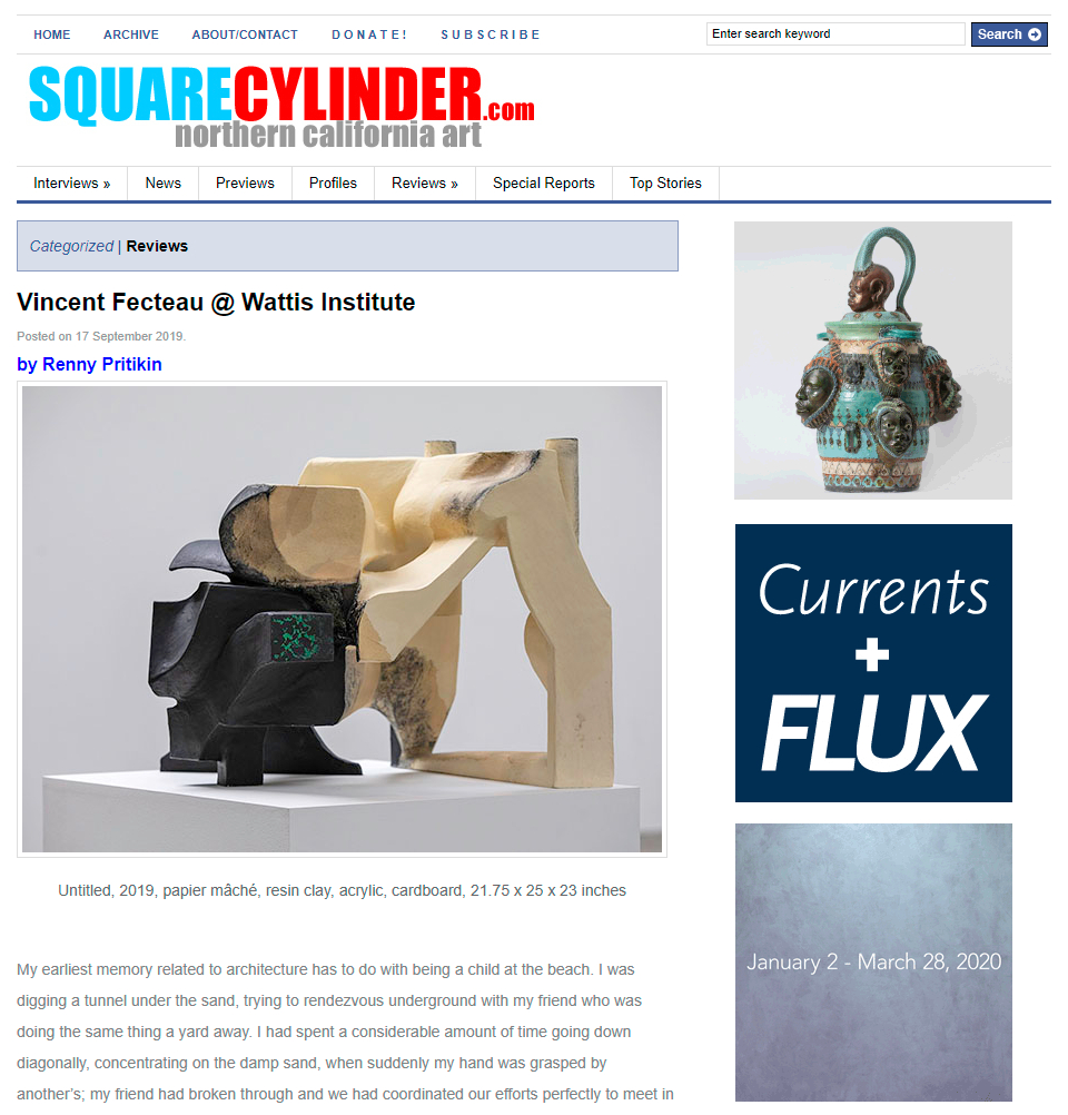 SquareCylinder exhibition review of Vincent Fecteau at CCA Wattis Institute.
